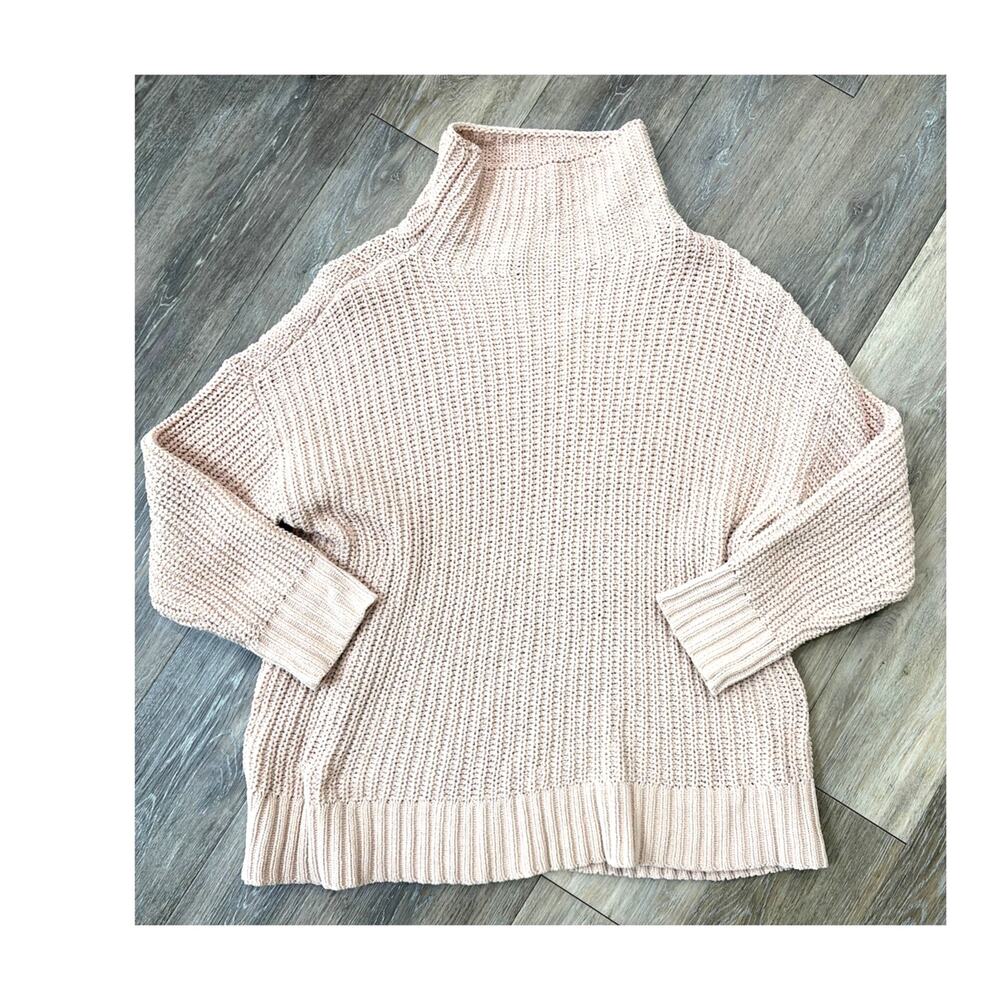 Aerie Women’s Small Blush Pink Chunky Knit Mock Neck Oversized Sweater Cozy